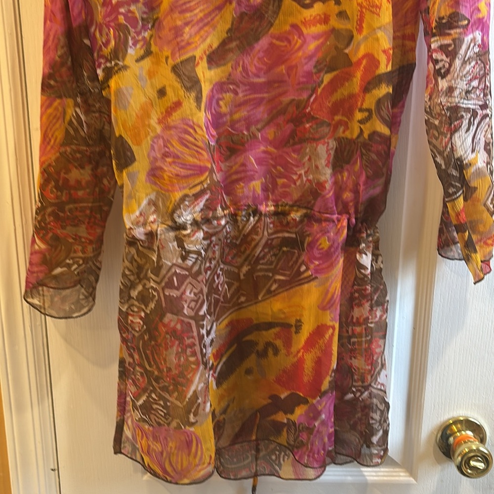 Sheer Floral Sequin-Trim Swim Coverup - Pink & Mustard - Picture 7 of 7
